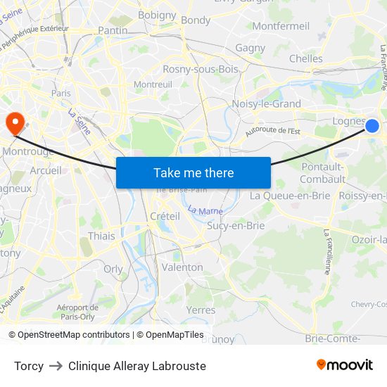 Torcy to Clinique Alleray Labrouste map