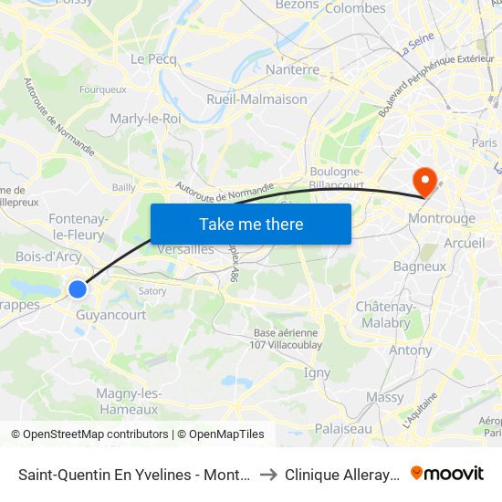 Saint-Quentin En Yvelines - Montigny-Le-Bretonneux to Clinique Alleray Labrouste map