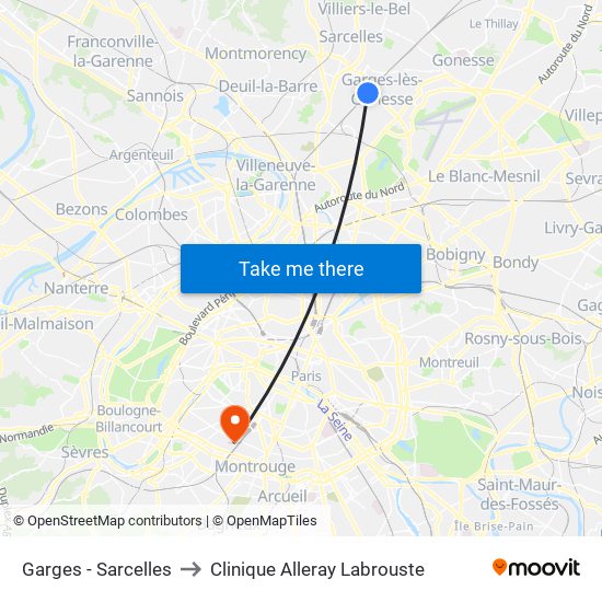 Garges - Sarcelles to Clinique Alleray Labrouste map
