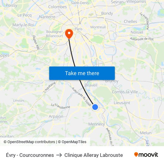 Évry - Courcouronnes to Clinique Alleray Labrouste map