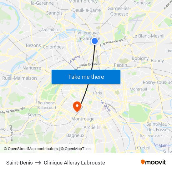 Saint-Denis to Clinique Alleray Labrouste map