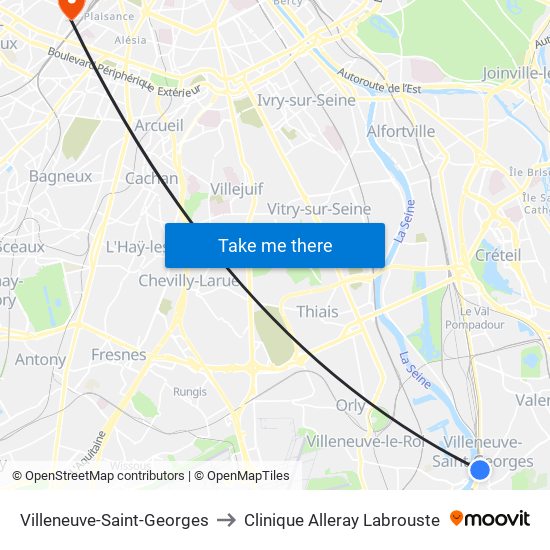Villeneuve-Saint-Georges to Clinique Alleray Labrouste map