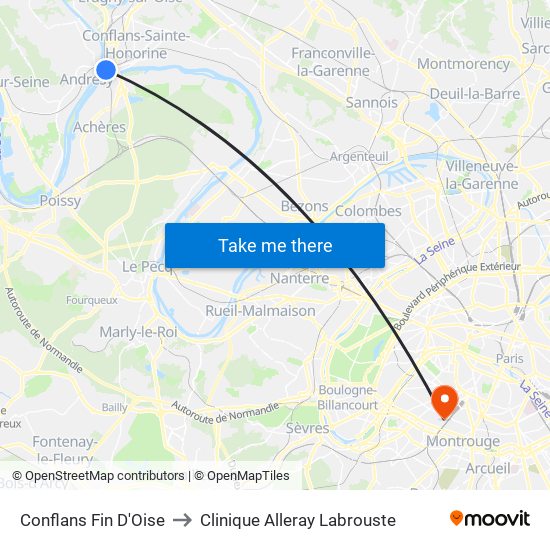 Conflans Fin D'Oise to Clinique Alleray Labrouste map