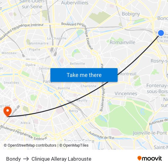 Bondy to Clinique Alleray Labrouste map