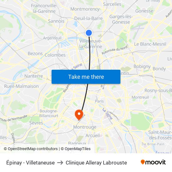 Épinay - Villetaneuse to Clinique Alleray Labrouste map