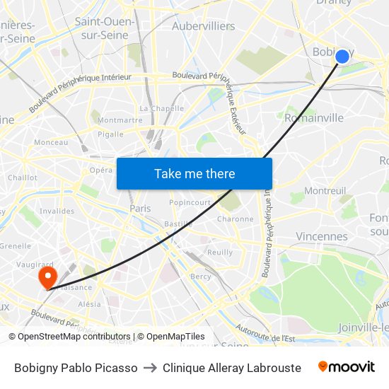 Bobigny Pablo Picasso to Clinique Alleray Labrouste map