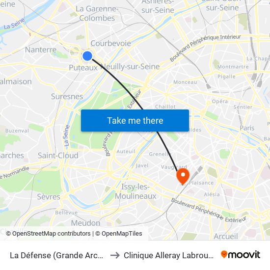 La Défense (Grande Arche) to Clinique Alleray Labrouste map