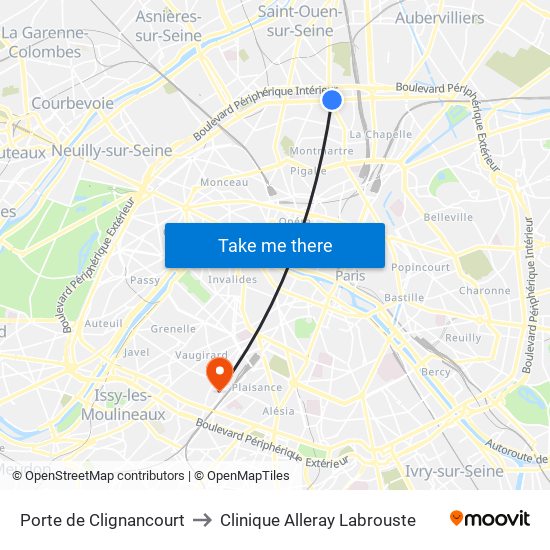 Porte de Clignancourt to Clinique Alleray Labrouste map