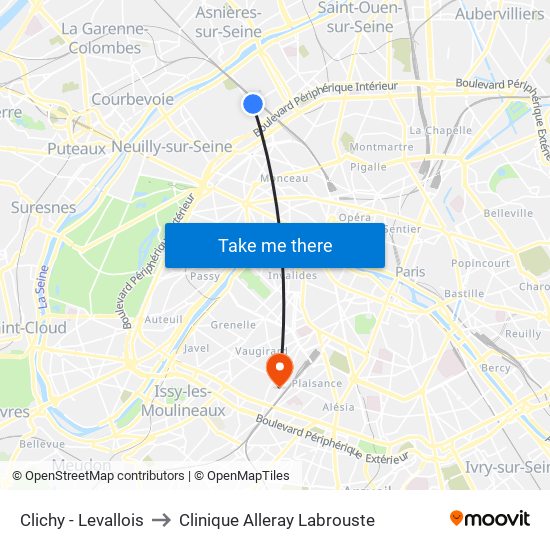 Clichy - Levallois to Clinique Alleray Labrouste map