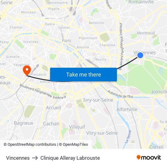 Vincennes to Clinique Alleray Labrouste map
