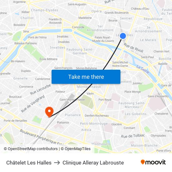 Châtelet Les Halles to Clinique Alleray Labrouste map