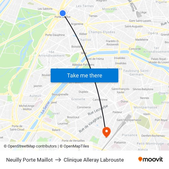 Neuilly Porte Maillot to Clinique Alleray Labrouste map