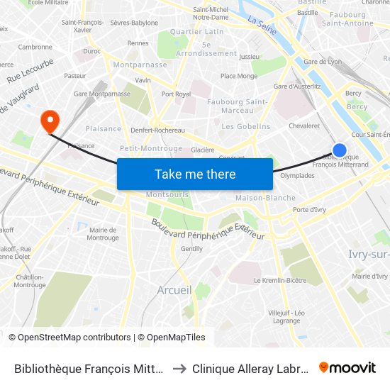 Bibliothèque François Mitterrand to Clinique Alleray Labrouste map