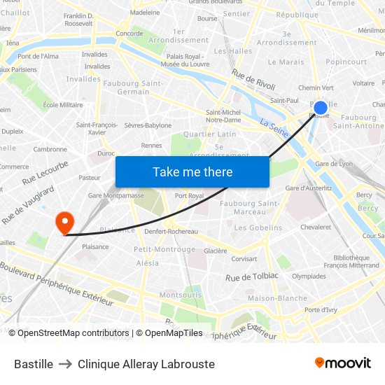 Bastille to Clinique Alleray Labrouste map