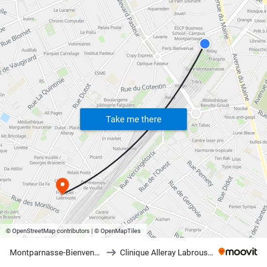 Montparnasse-Bienvenue to Clinique Alleray Labrouste map