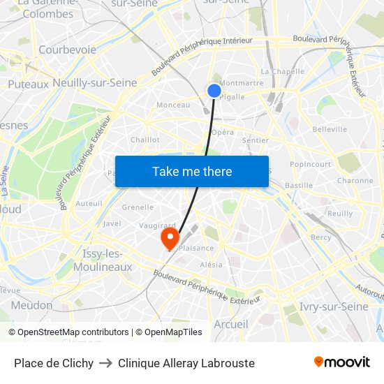 Place de Clichy to Clinique Alleray Labrouste map