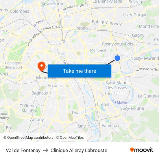 Val de Fontenay to Clinique Alleray Labrouste map