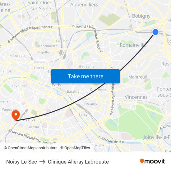 Noisy-Le-Sec to Clinique Alleray Labrouste map