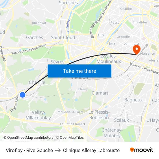 Viroflay - Rive Gauche to Clinique Alleray Labrouste map
