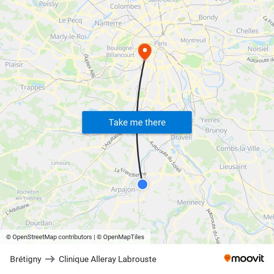 Brétigny to Clinique Alleray Labrouste map