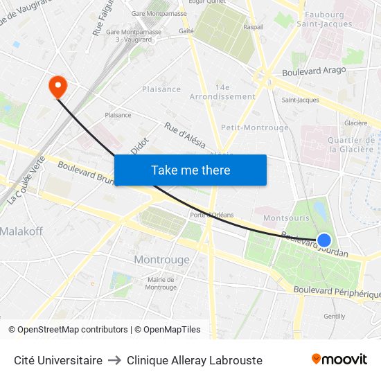 Cité Universitaire to Clinique Alleray Labrouste map