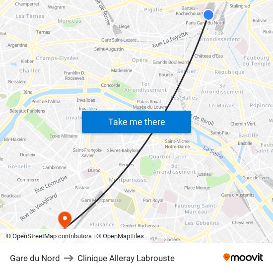 Gare du Nord to Clinique Alleray Labrouste map