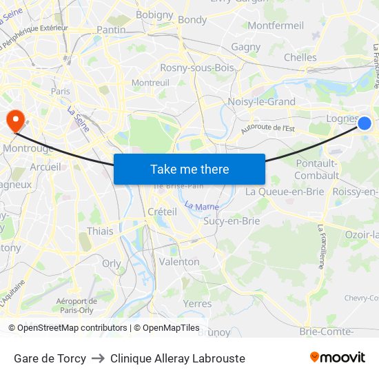 Gare de Torcy to Clinique Alleray Labrouste map