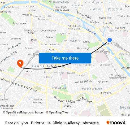 Gare de Lyon - Diderot to Clinique Alleray Labrouste map