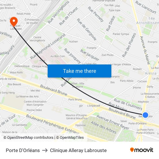 Porte D'Orléans to Clinique Alleray Labrouste map