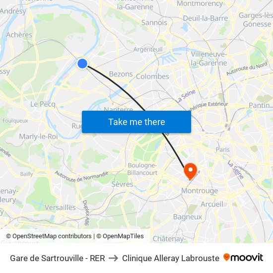 Gare de Sartrouville - RER to Clinique Alleray Labrouste map