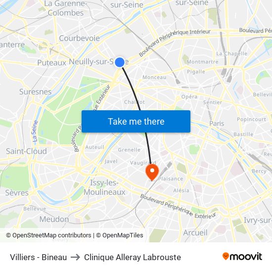 Villiers - Bineau to Clinique Alleray Labrouste map