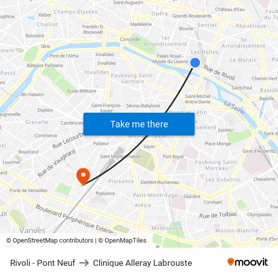 Rivoli - Pont Neuf to Clinique Alleray Labrouste map