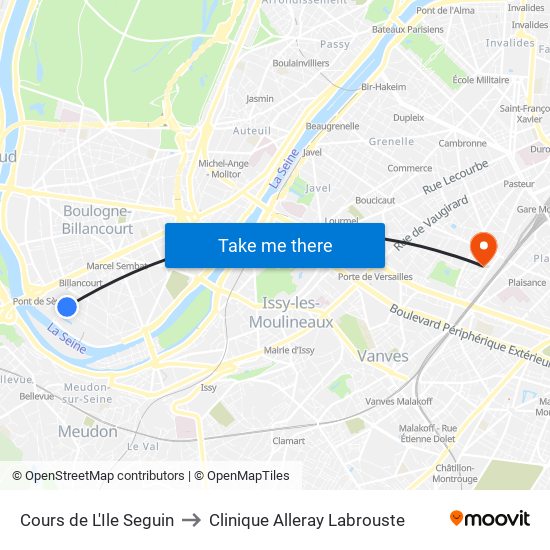 Cours de L'Ile Seguin to Clinique Alleray Labrouste map