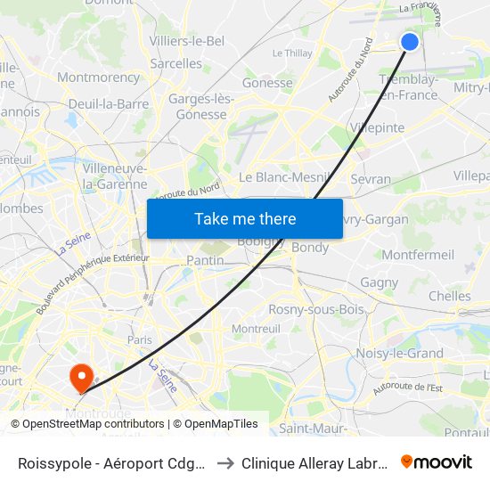 Roissypole - Aéroport Cdg1 (G1) to Clinique Alleray Labrouste map