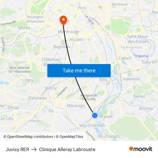 Juvisy RER to Clinique Alleray Labrouste map