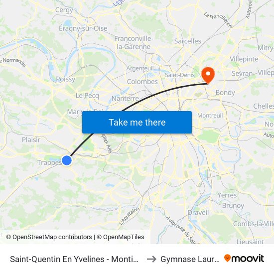 Saint-Quentin En Yvelines - Montigny-Le-Bretonneux to Gymnase Laura Flessel map