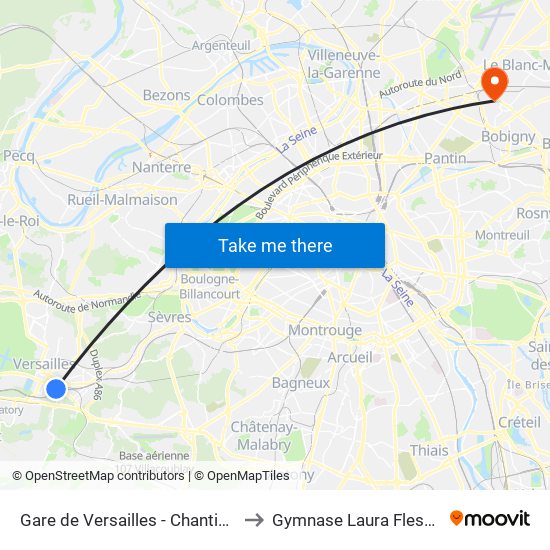 Gare de Versailles - Chantiers to Gymnase Laura Flessel map