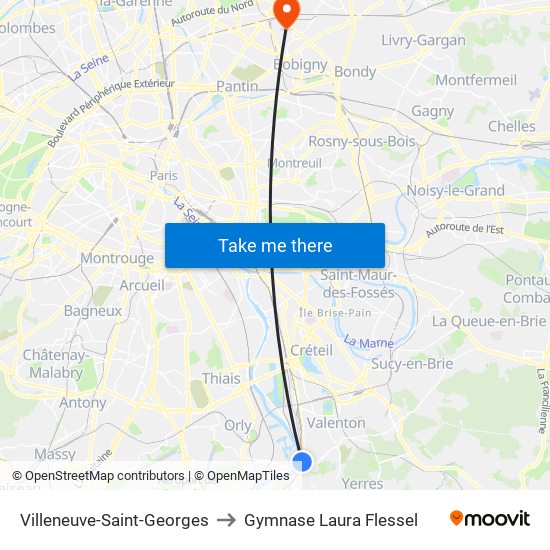 Villeneuve-Saint-Georges to Gymnase Laura Flessel map