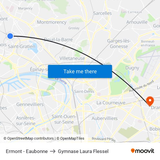 Ermont - Eaubonne to Gymnase Laura Flessel map