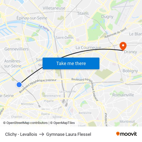 Clichy - Levallois to Gymnase Laura Flessel map