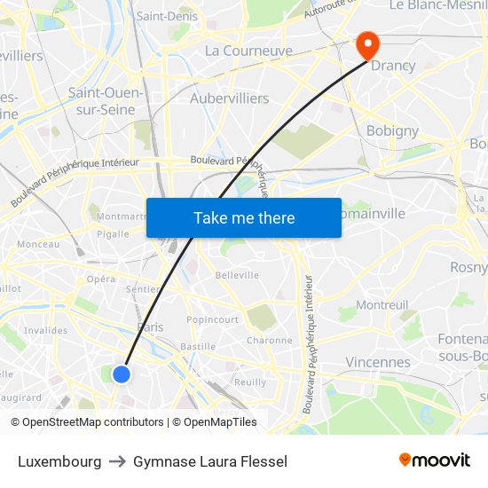 Luxembourg to Gymnase Laura Flessel map