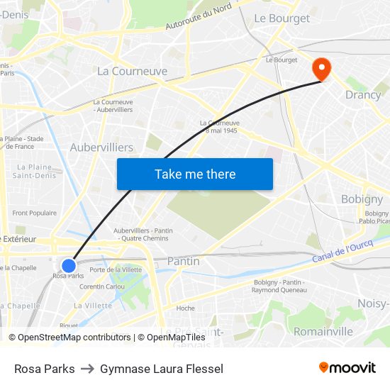Rosa Parks to Gymnase Laura Flessel map