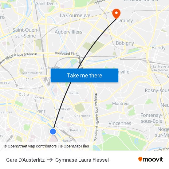 Gare D'Austerlitz to Gymnase Laura Flessel map