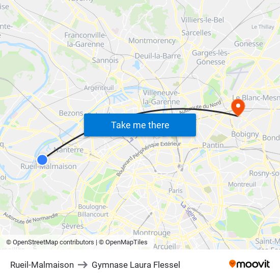 Rueil-Malmaison to Gymnase Laura Flessel map