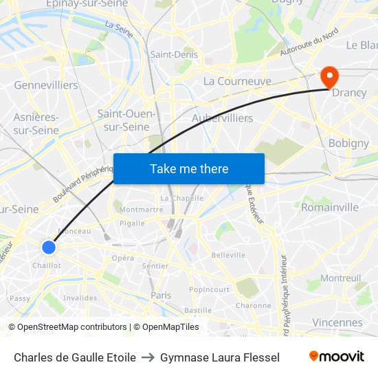 Charles de Gaulle Etoile to Gymnase Laura Flessel map