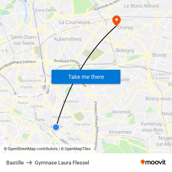 Bastille to Gymnase Laura Flessel map