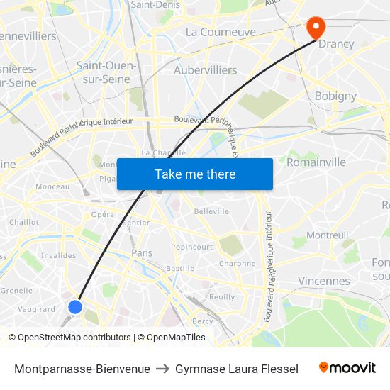 Montparnasse-Bienvenue to Gymnase Laura Flessel map