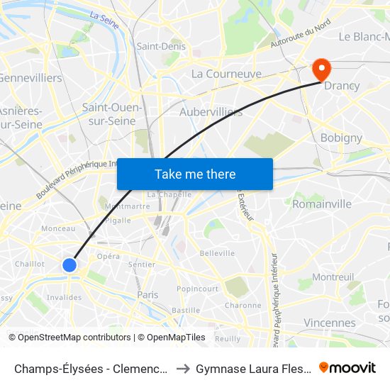 Champs-Élysées - Clemenceau to Gymnase Laura Flessel map