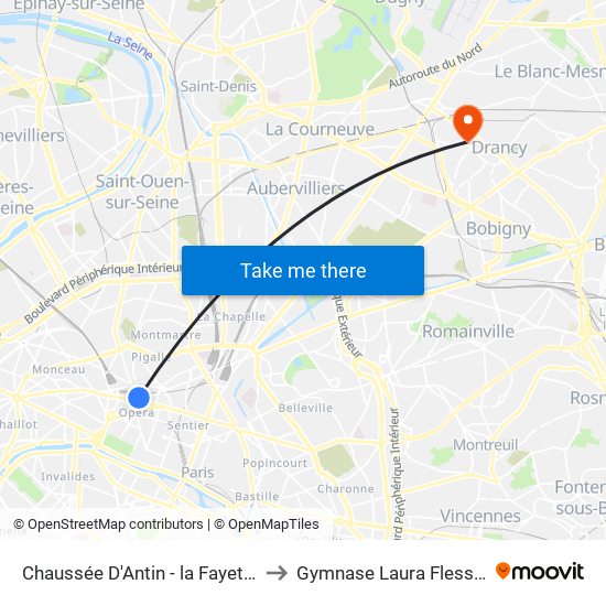 Chaussée D'Antin - la Fayette to Gymnase Laura Flessel map