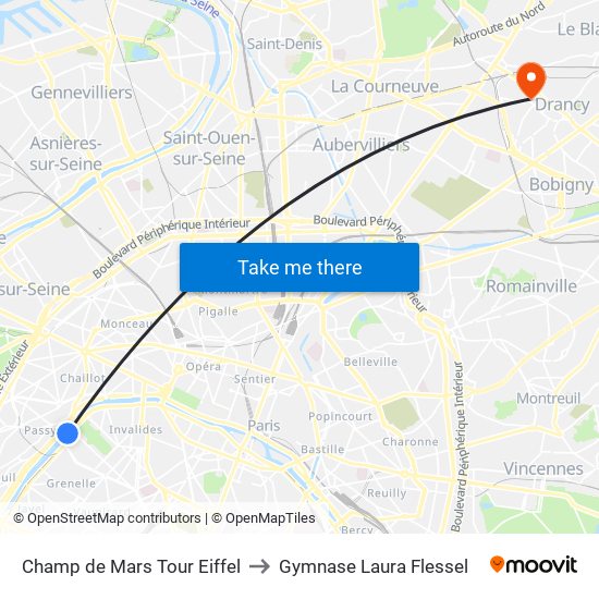 Champ de Mars Tour Eiffel to Gymnase Laura Flessel map
